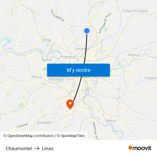 Chaumontel to Linas map