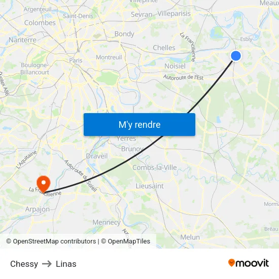 Chessy to Linas map