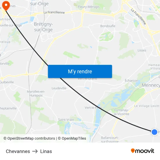 Chevannes to Linas map