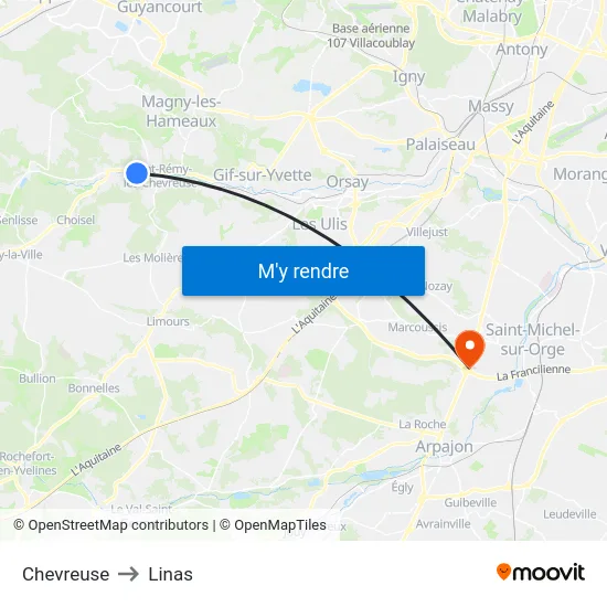 Chevreuse to Linas map