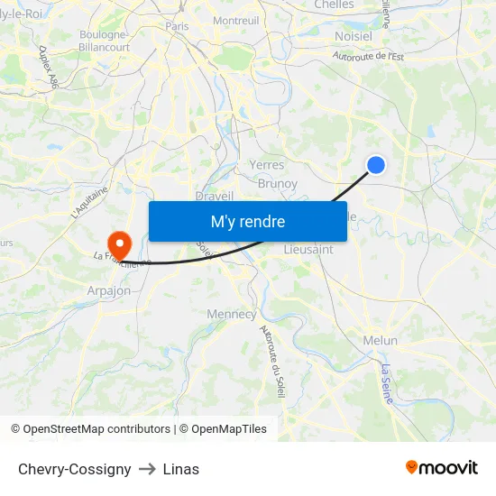 Chevry-Cossigny to Linas map