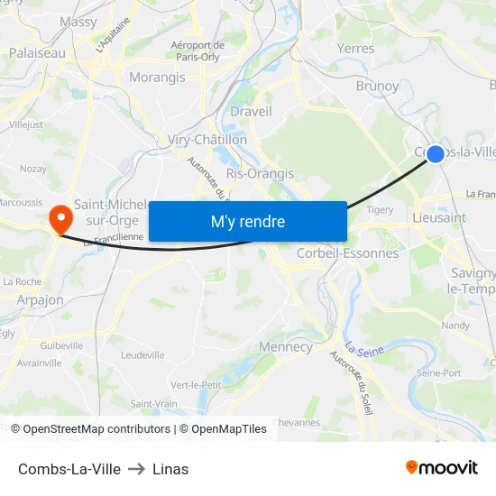Combs-La-Ville to Linas map