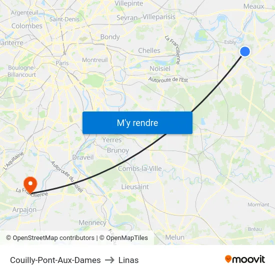 Couilly-Pont-Aux-Dames to Linas map