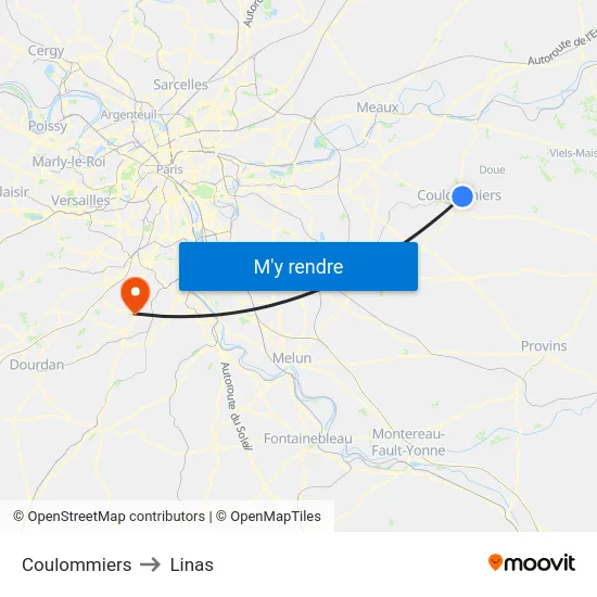 Coulommiers to Linas map