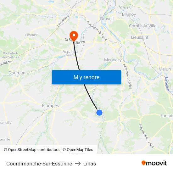 Courdimanche-Sur-Essonne to Linas map
