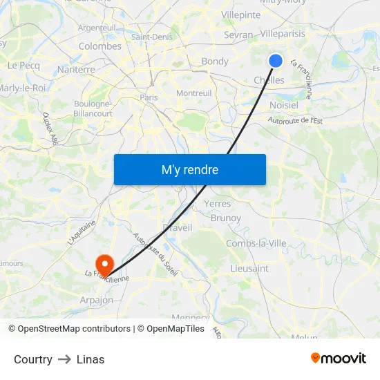 Courtry to Linas map