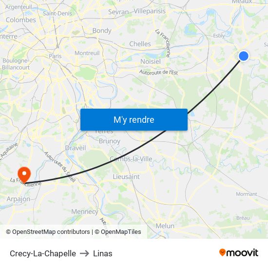 Crecy-La-Chapelle to Linas map