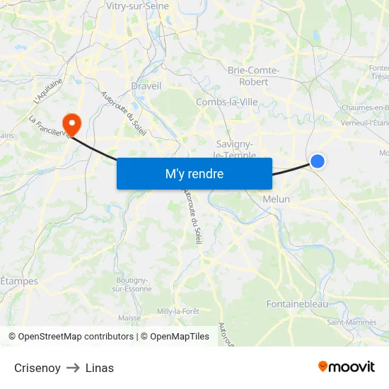 Crisenoy to Linas map