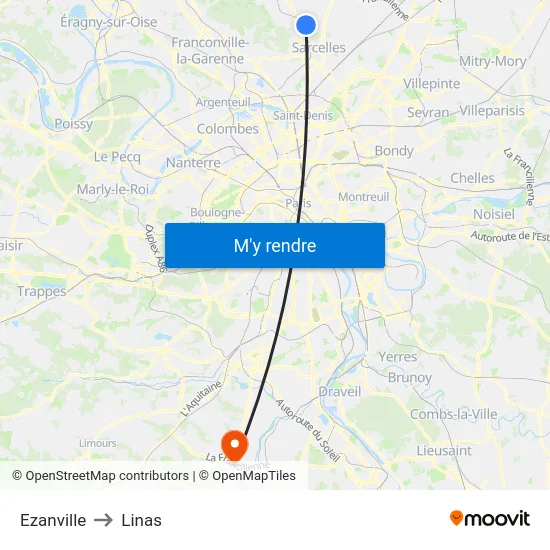 Ezanville to Linas map