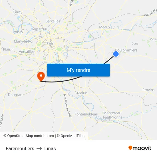 Faremoutiers to Linas map
