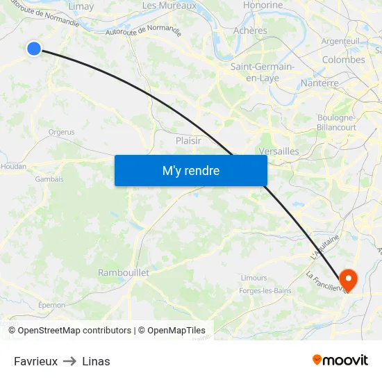 Favrieux to Linas map