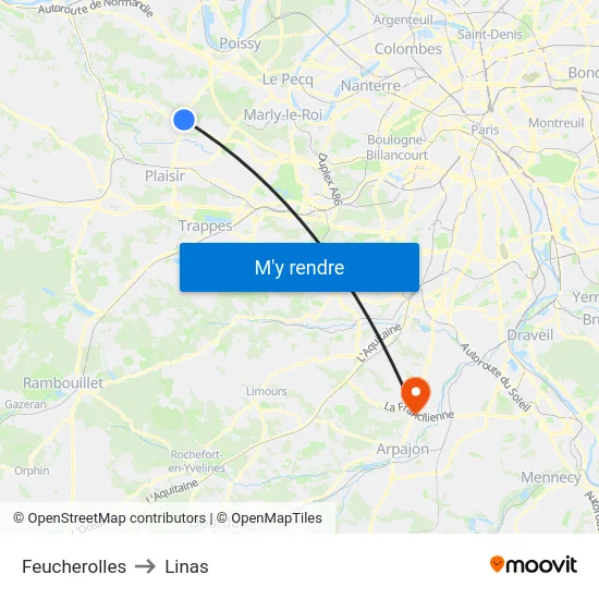 Feucherolles to Linas map