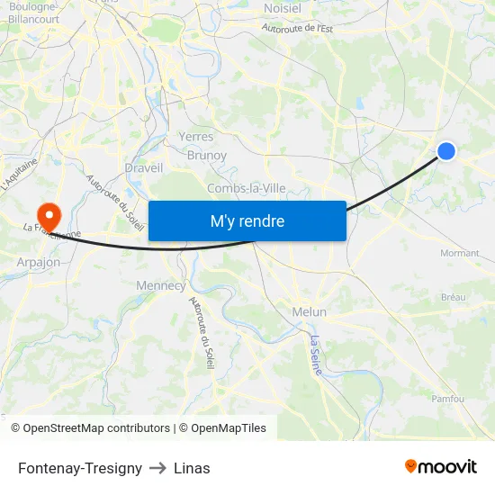 Fontenay-Tresigny to Linas map