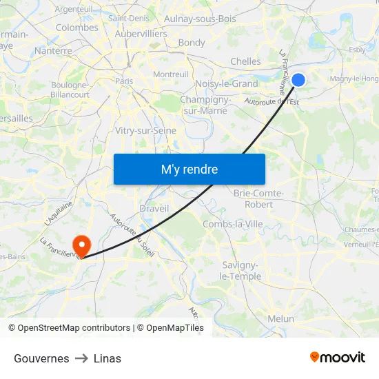Gouvernes to Linas map