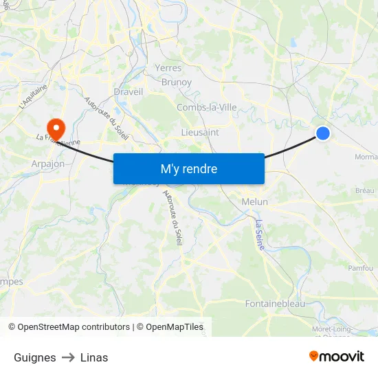 Guignes to Linas map