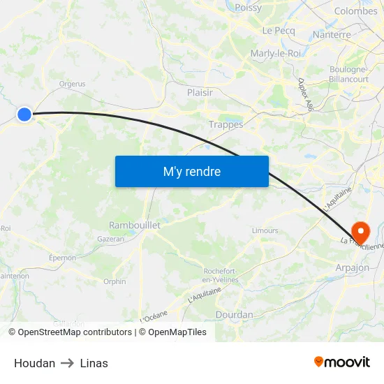 Houdan to Linas map