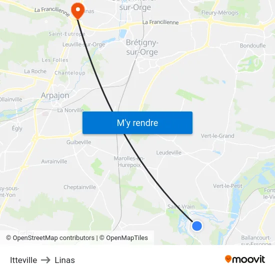 Itteville to Linas map