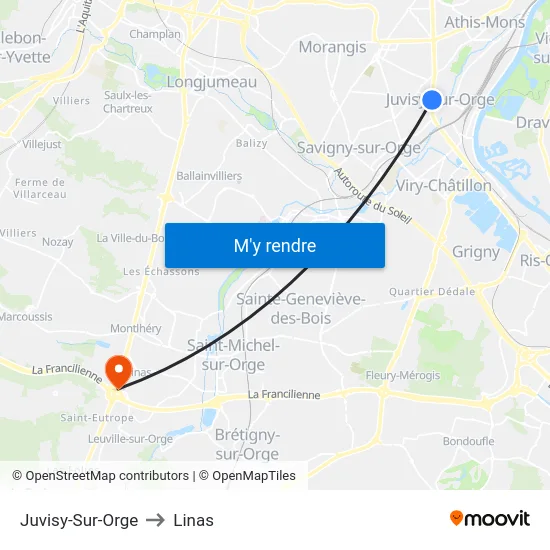 Juvisy-Sur-Orge to Linas map