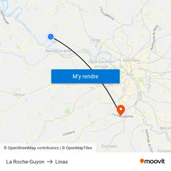 La Roche-Guyon to Linas map