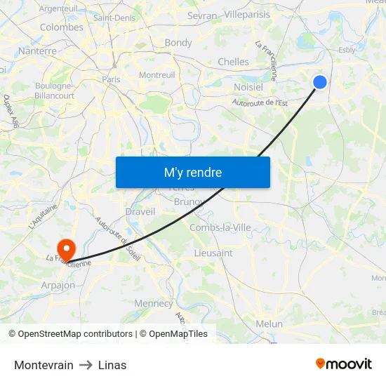 Montevrain to Linas map