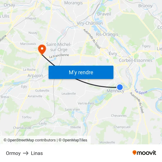 Ormoy to Linas map