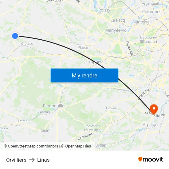 Orvilliers to Linas map