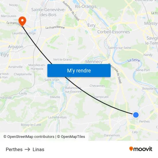 Perthes to Linas map