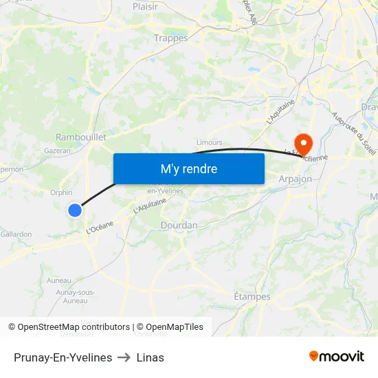 Prunay-En-Yvelines to Linas map