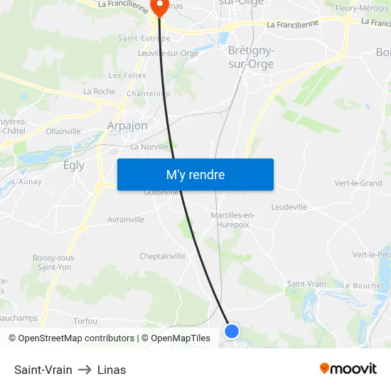 Saint-Vrain to Linas map