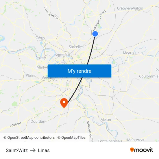 Saint-Witz to Linas map