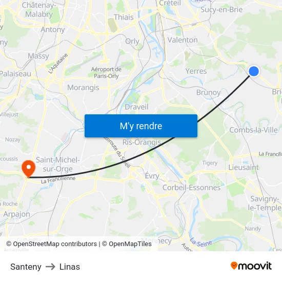 Santeny to Linas map