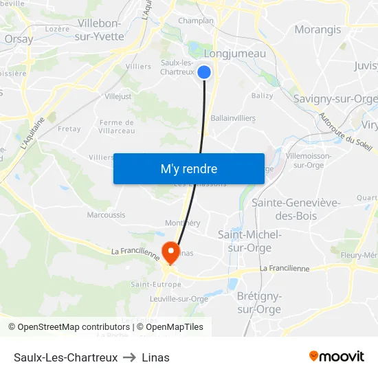 Saulx-Les-Chartreux to Linas map