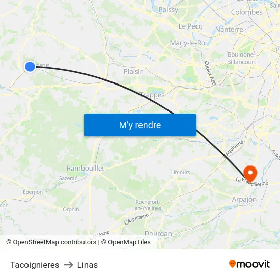 Tacoignieres to Linas map