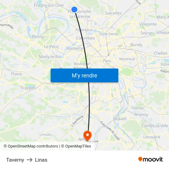 Taverny to Linas map