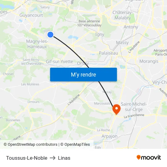 Toussus-Le-Noble to Linas map