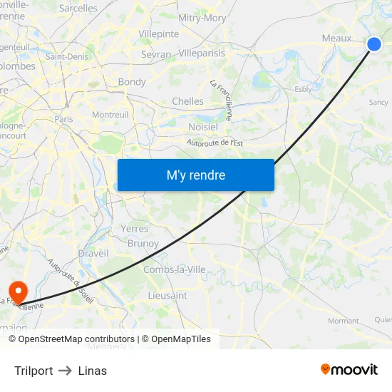 Trilport to Linas map