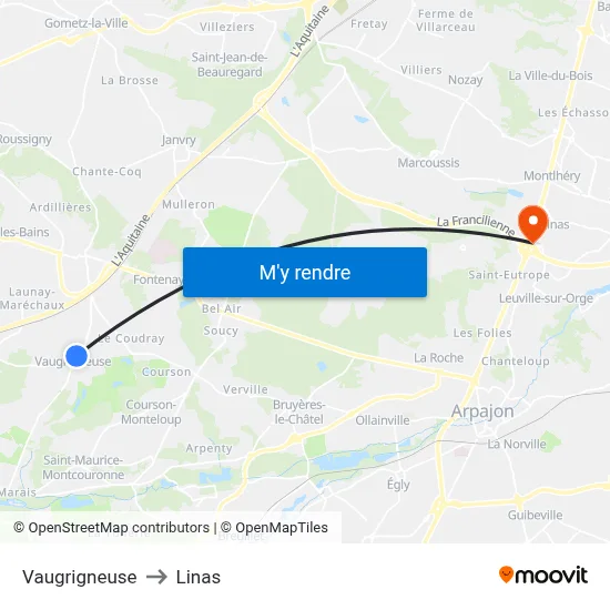 Vaugrigneuse to Linas map