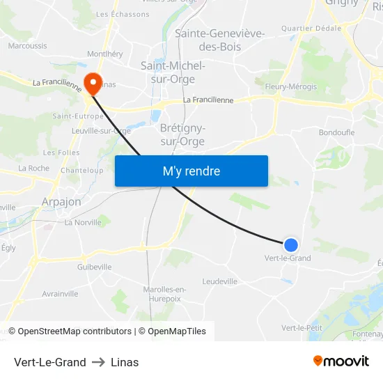 Vert-Le-Grand to Linas map