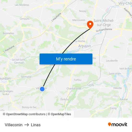 Villeconin to Linas map