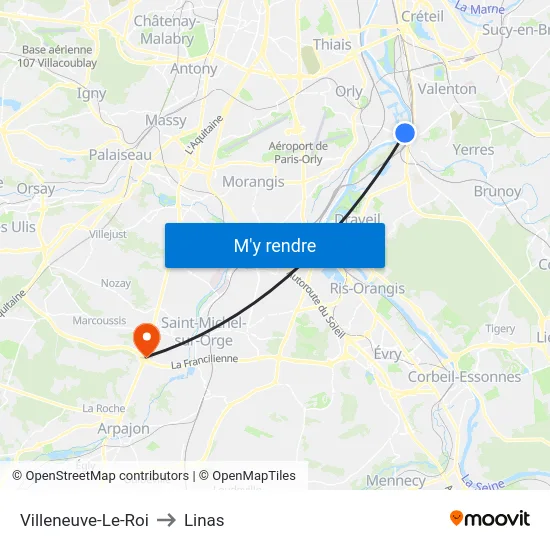 Villeneuve-Le-Roi to Linas map