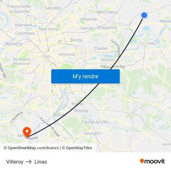 Villeroy to Linas map