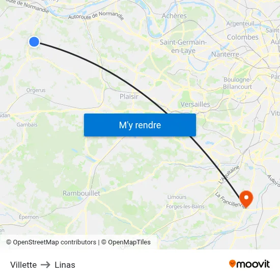 Villette to Linas map