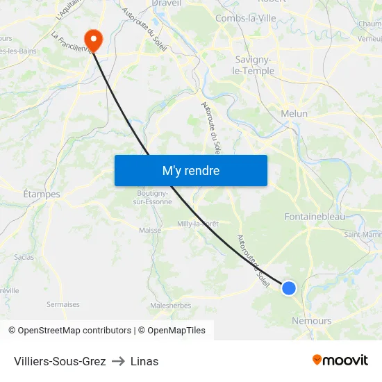 Villiers-Sous-Grez to Linas map