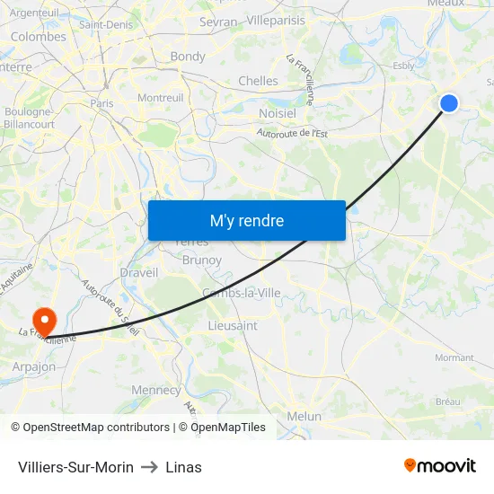Villiers-Sur-Morin to Linas map