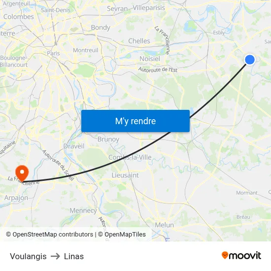 Voulangis to Linas map