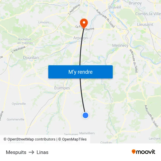 Mespuits to Linas map