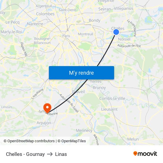 Chelles - Gournay to Linas map