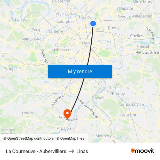 La Courneuve - Aubervilliers to Linas map