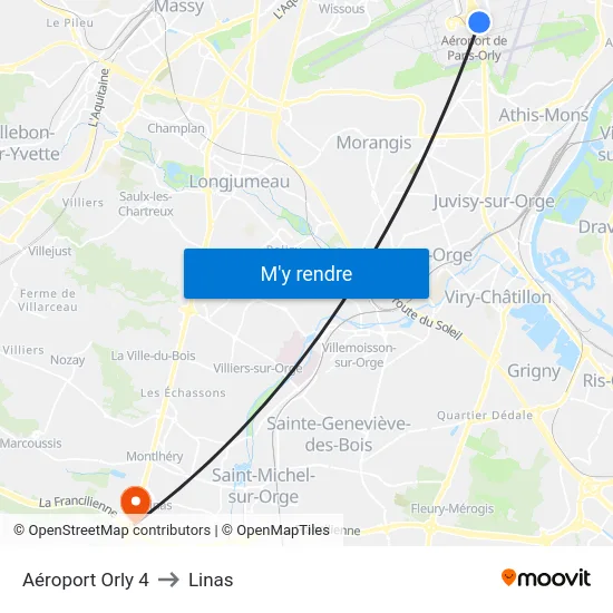 Aéroport Orly 4 to Linas map