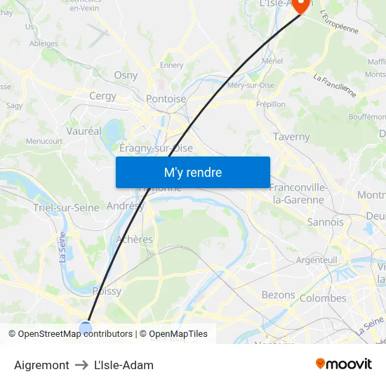 Aigremont to L'Isle-Adam map